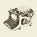 Typewriter vintage vector illustration, hand drawn sketch in engraving style Royalty Free Stock Photo