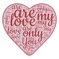 Typhography. Red heart made of words of love. Valentine Royalty Free Stock Photo