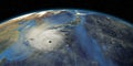 Typhoon Haishen shown from Space. Extremely detailed and realistic high resolution 3d rendering with elements furnished by NASA Royalty Free Stock Photo