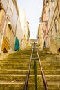 Lisboa, Portugal, a typic alley with long and steep staircases in Mouraria neighborhood