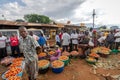 Typical African market in Uganda with fruit and vegetables for sale