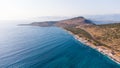 Typical Albanian landscape on the Adriatic shore with mountains. Sunny morning in Albania, Europe. Traveling concept