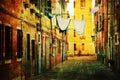 Typical alley with laundry lines in Venice with vintage texture Royalty Free Stock Photo