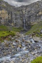 Typical alpine landscape with waterfalls, Swiss Alps near Klausenstrasse, Spiringen, Canton of Uri, Switzerland