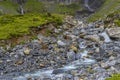 Typical alpine landscape with waterfalls, Swiss Alps near Klausenstrasse, Spiringen, Canton of Uri, Switzerland