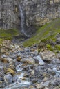 Typical alpine landscape with waterfalls, Swiss Alps near Klausenstrasse, Spiringen, Canton of Uri, Switzerland