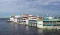 Typical Amazon wooden boats on Rio Negro in Manaus, Brazil