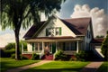 Typical American home with manicured lawn. AI generated. Royalty Free Stock Photo