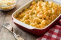 Typical American macaroni and cheese on wooden table Royalty Free Stock Photo