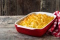 Typical American macaroni and cheese on wooden table Royalty Free Stock Photo