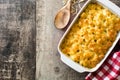 Typical American macaroni and cheese on wooden table Royalty Free Stock Photo