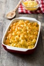 Typical American macaroni and cheese on wooden table Royalty Free Stock Photo