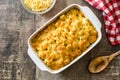 Typical American macaroni and cheese on wooden table Royalty Free Stock Photo