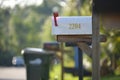 Typical american outdoors mail box on suburban street side Royalty Free Stock Photo