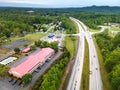 Typical American roadside motel. View from a drone