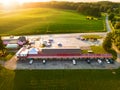 Typical American roadside motel. View from a drone at sunset Royalty Free Stock Photo