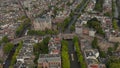 Typical Amsterdam Neighbourhood with Church wide Establisher, Aerial forward, Cloudy