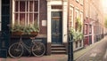 Typical Amsterdam old city street view traditional buildings vintage bicycle architecture door holland entrance dutch europa