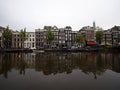 Typical Amsterdam style architecture exterior facade reflection of houses buildings in Amstel canal Holland Netherlands