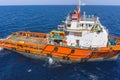 A typical anchor handling tug boat at oil field performing anchoe handling job