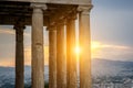 Typical ancient greek colonnade, sunset time