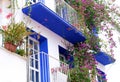 Typical Andalusia Spain whitewashed house with balcony and flowers