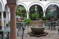 Typical Andalusian patio architecture on a tranquil scenic street in the Old Town of Cordoba in Andalusia. Royalty Free Stock Photo