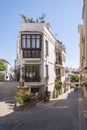 Typical Andalusian street adorned with pots and flowers in Estepona, Costa del Sol, Spain Royalty Free Stock Photo