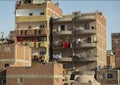 Typical apartments Cairo, Egypt, with clothes hanging on the balconies.