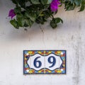 Typical architecture of Algarve building`s house numbers Royalty Free Stock Photo