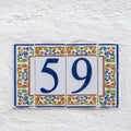 Typical architecture of Algarve building`s house numbers Royalty Free Stock Photo