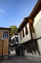 Typical architecture, historical Medieval houses, Old city street view with colorful buildings in Plovdiv, Bulgaria. Royalty Free Stock Photo