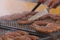 Typical Argentine chorizo grilled in the street. Argentinean meat.