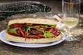 A typical Australian bush barbecue and a Lace Monitor Australian lizard Royalty Free Stock Photo