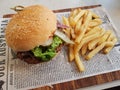 Typical Australian Pubhouse Wagyu Burger And Chips