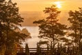 A typical autumn golden coloured sunrise seen from one of the hills outside Maastricht with a view over the valley of the river Me Royalty Free Stock Photo