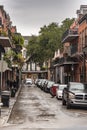 Typical balconied streetin the French Quarter of New Orleans