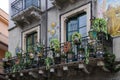 Typical balcony decoration with pottery in Taormina, Sicily