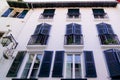 Typical bask white and blue house with Bayonne facades in the South West of France Royalty Free Stock Photo