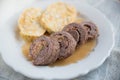 Typical Bavarian beef roll with dumplings Royalty Free Stock Photo