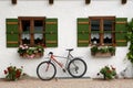 Typical bavarian country house fragment, bicycle Royalty Free Stock Photo