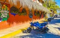 Typical beautiful colorful tourist street sidewalk city Puerto Escondido Mexico