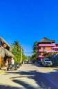 Typical beautiful colorful tourist street sidewalk city Puerto Escondido Mexico