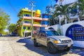 Typical beautiful colorful tourist street sidewalk city Puerto Escondido Mexico