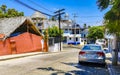 Typical beautiful colorful tourist street sidewalk city Puerto Escondido Mexico