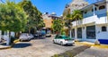 Typical beautiful colorful tourist street sidewalk city Puerto Escondido Mexico