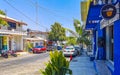 Typical beautiful colorful tourist street sidewalk city Puerto Escondido Mexico