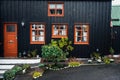 Typical black houses in Old Town of Torshavn, capital of the Faroe Islands, Denmark, Northern Europe Royalty Free Stock Photo