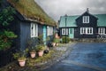 Typical black houses in Old Town of Torshavn, capital of the Faroe Islands, Denmark, Northern Europe