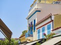 Typical blue balcony of a greek house.